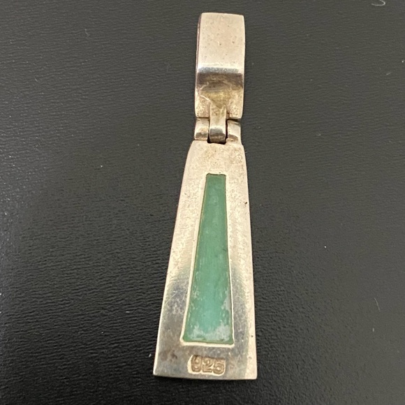 Vintage Sterling Silver 925 Native American Turquoise Inlay Door Knocker Pendant - Picture 9 of 12